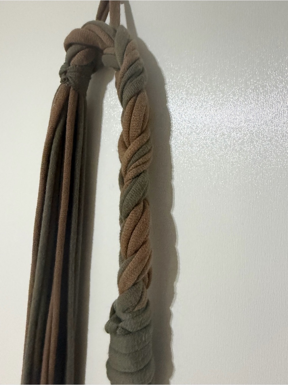 Two-Tone Braided Fabric Necklace Scarf in Olive & Taupe